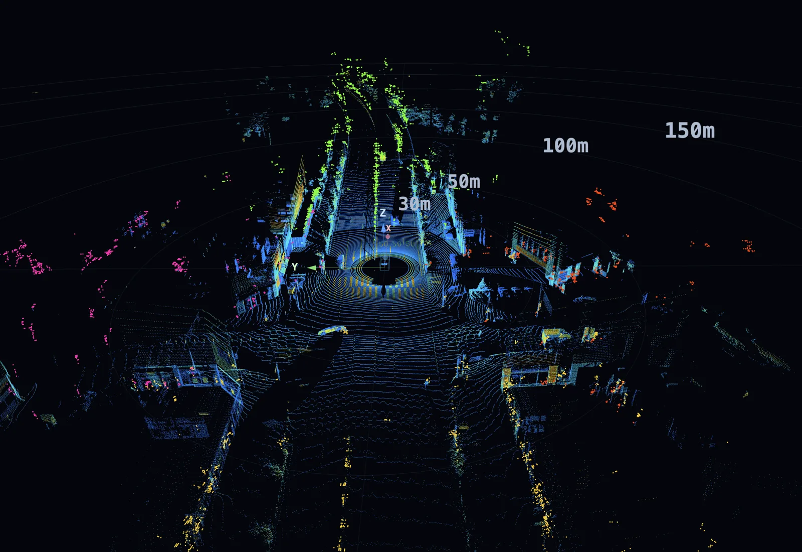 Urban driving point cloud — vehicles, pedestrians, roadside structures